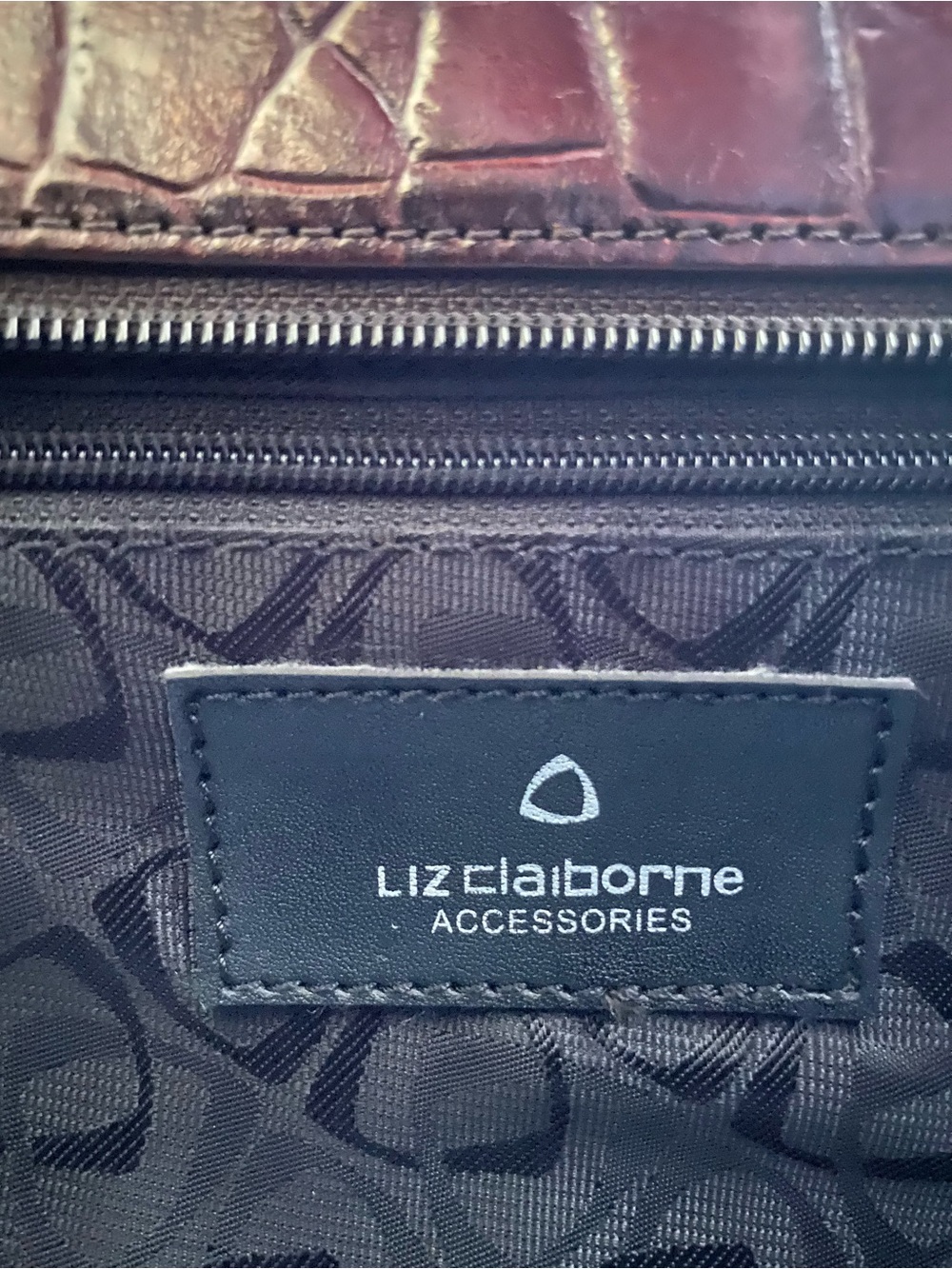 Liz Claiborne Croc-Embossed Dark Burgundy Shoulder Bag - Picture 8 of 10